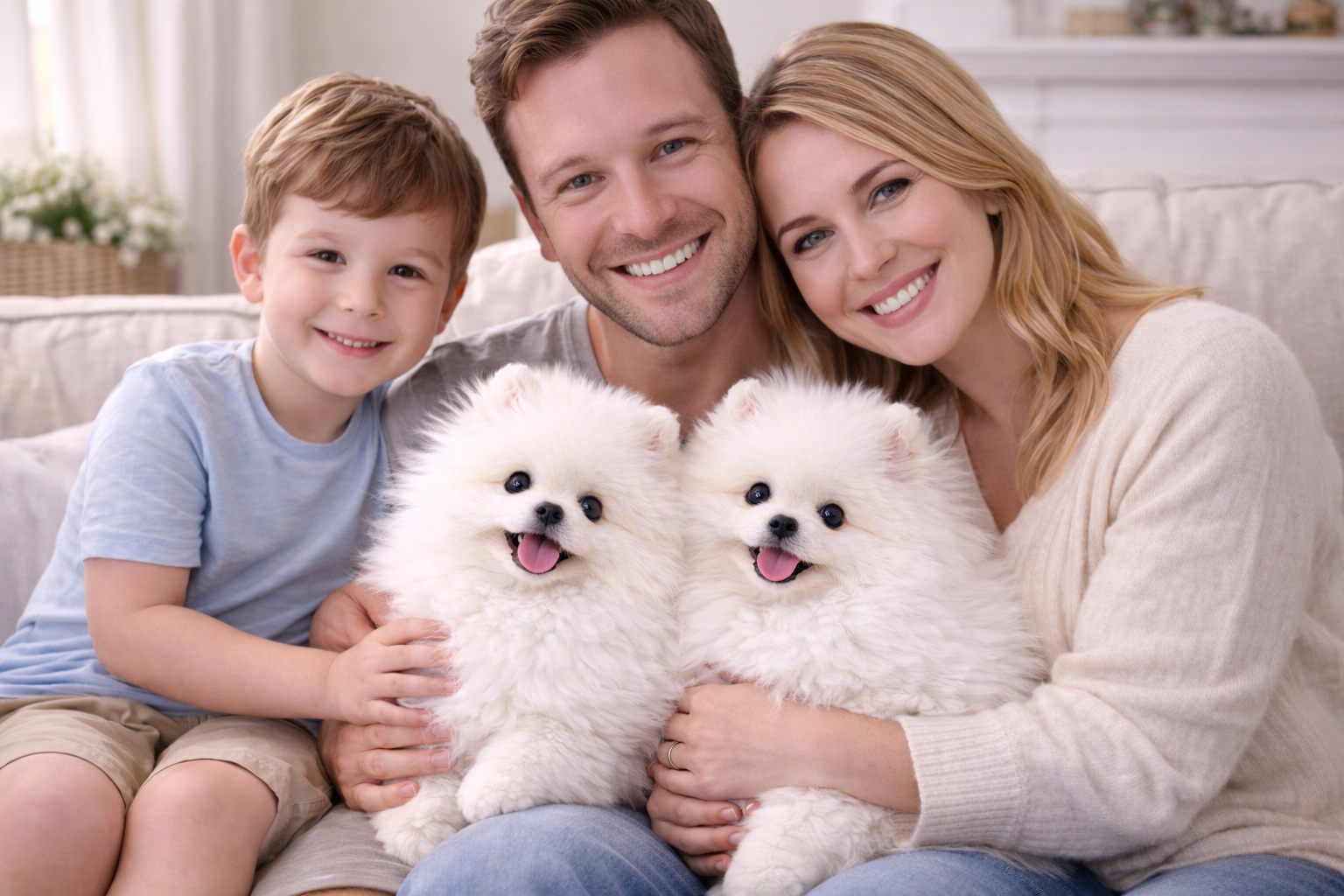 Spitz Alemão Anão (Lulu da Pomerânia) feliz no colo de uma família